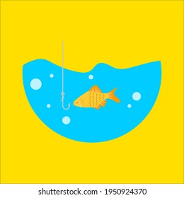 Fish flat icon isolated on yellow background. Fishing symbols Vector illustration for web and mobile design.