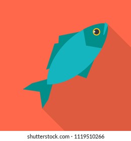 Fish flat icon with long shadow isolated on orange background. Simple fish symbol in flat style. Fishing symbols Vector illustration for web and mobile design.