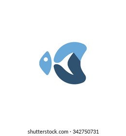 fish flat icon with long shadow. vector logo concept. fish vector illustration. vector logo template.