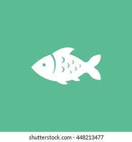 Fish Flat Icon On Green Background