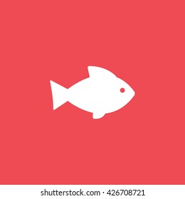 Fish Flat Icon On Red Background