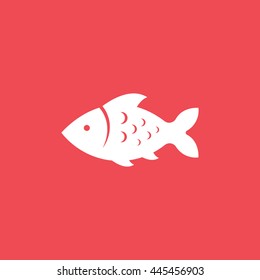 Fish Flat Icon On Red Background