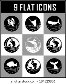 Fish Flat Icons,vector illustration 