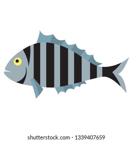 fish flat illustration isolated on white. Marine and underwater life series