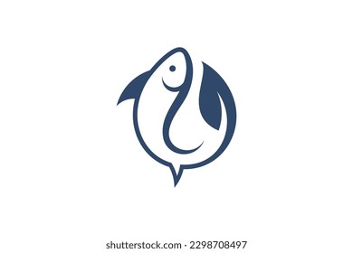 fish flat logo design with leaf shaped tail