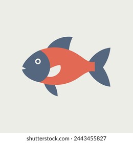 Pescado Plano Vector Arte Marino, Acuático, Vida Silvestre, Animal, Icono.