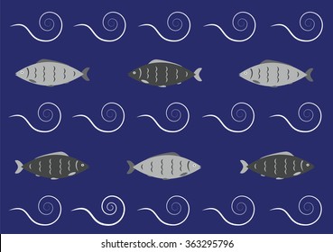 Fish floating in the waves abstract vector illustration