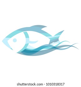 Fish floats on a blue wave