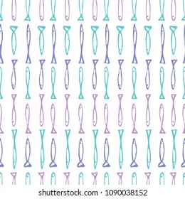 Fish flock seamless pattern. Hand drawn doodle fish on white background. Colorful funky kitsch pattern for your design.