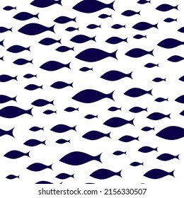 Fish flock seamless pattern. School of fish swiming in one direction. Vector illustration.