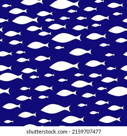 Fish flock seamless pattern. School of fish swiming in one direction. Vector illustration.