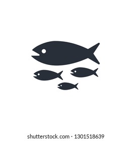 Fish flock , shoal. Vector icon, white background.