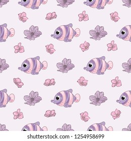 FISH FLOWER Decorative Vector Illustration Seamless Pattern for Print, Fabric, Design and Digital Paper