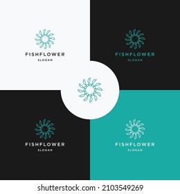 Fish Flower logo icon design template