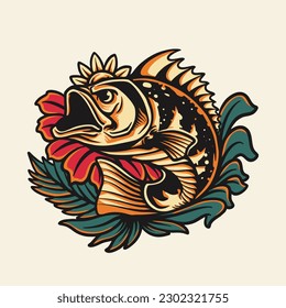 Fish and Flower Nature Vector Illustration