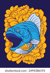 fish and flower pattern for sukajan is mean japan traditional cloth or t-shirt with digital hand drawn Embroidery Men T-shirts Summer Casual Short Sleeve Hip Hop T Shirt Streetwear