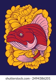 fish and flower pattern for sukajan is mean japan traditional cloth or t-shirt with digital hand drawn Embroidery Men T-shirts Summer Casual Short Sleeve Hip Hop T Shirt Streetwear