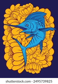 fish and flower pattern for sukajan is mean japan traditional cloth or t-shirt with digital hand drawn Embroidery Men T-shirts Summer Casual Short Sleeve Hip Hop T Shirt Streetwear