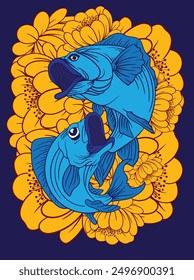 fish and flower pattern for sukajan is mean japan traditional cloth or t-shirt with digital hand drawn Embroidery Men T-shirts Summer Casual Short Sleeve Hip Hop T Shirt Streetwear