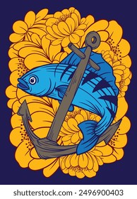 fish and flower pattern for sukajan is mean japan traditional cloth or t-shirt with digital hand drawn Embroidery Men T-shirts Summer Casual Short Sleeve Hip Hop T Shirt Streetwear