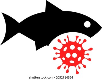 Fisch Grippevirus Symbol mit flachem Stil. Isolierte Vektorfisch-Grippe-Virus-Symbol-Illustrationen, einfacher Stil.