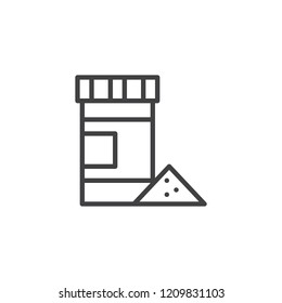 Fish food bottle outline icon. linear style sign for mobile concept and web design. Powder and container line vector icon. Symbol, logo illustration. Pixel perfect vector graphics