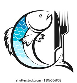 Fish for food with a knife and fork silhouette