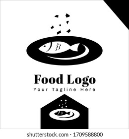 Fish Food Logo Template For Company and restaurant monochrome style