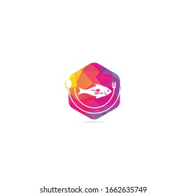 fish food spoon fork logo design vector. Fish food logo. Food logo	