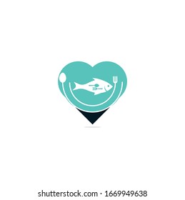 vector de diseño del logo de la cuchara de pescado. Logo del concepto de la forma del corazón del pescado. 