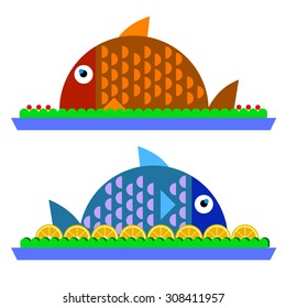 fish food vector dinner dish plate meal