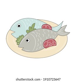 Fish food vector illustration, isolated colored hand drawn linear style 