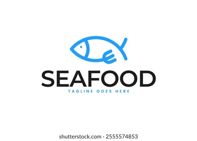 Fish and fork logo design for seafood restaurant and fine dining concept vector symbol illustration