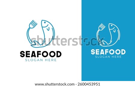 Fish and fork logo design. Seafood symbol with line and minimal style. Restaurant vector illustration