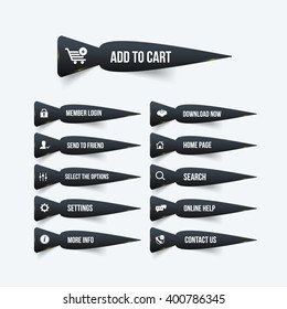 Fish Form Black Style Website Buttons Set