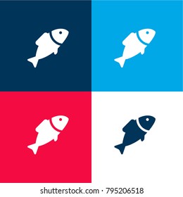 Fish four color material and minimal icon logo set in red and blue