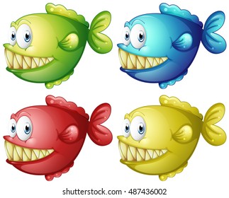 Fish en cuatro colores diferentes ilustraciones