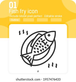 Fish fry icon with linear style isolated on white background. Vector illustration line style element thin sign symbol icon for ui, ux, web design, food, seafood, logo, mobile apps and all project
