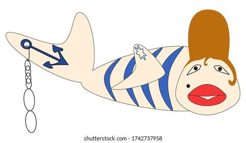 Fish funny cartoon vector illustration. print on paper, fabric, ceramics.