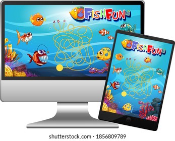 Fish game on computer screen illustration