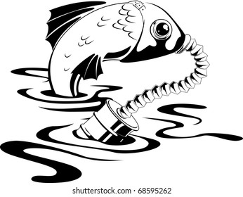 Fish in gas mask. Environmental contamination. Vector illustration.