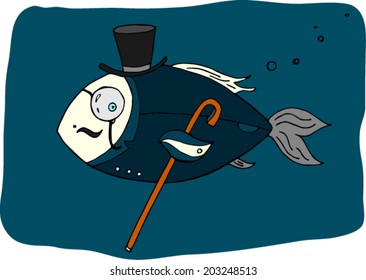 fish gentleman walking vector
