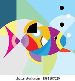 Fish Geometric Abstract Wall art, decoration poster