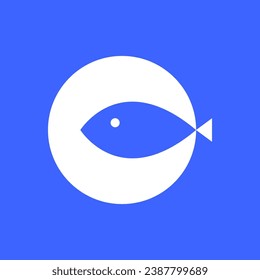 fish geometric shape circle rounded fishing seafood modern flat minimal simple clean mascot logo design vector icon illustration