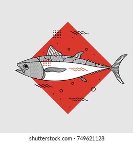 Fish with geometric shapes. Seafood design. Bar restaurant branding. Japanese food. Tuna
