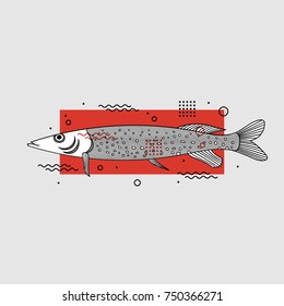 Fish with geometric shapes. Seafood design. Bar restaurant branding. 