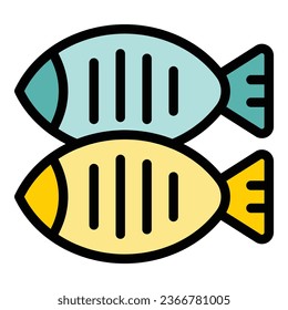 Fish glamping icon outline vector. Tent nature. Vacation card color flat