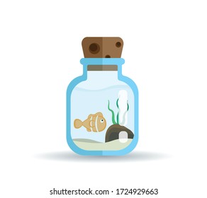 Fish in a glass jar. Illustration. Vector. Graphic. Clown fish.