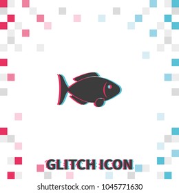 Fish  glitch effect vector icon.