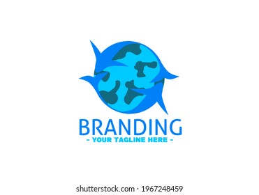 Fish and globe simple logo icon symbol mascot for Brand, company, Business, Banners, Poster, tourism, background and wallpaper. 